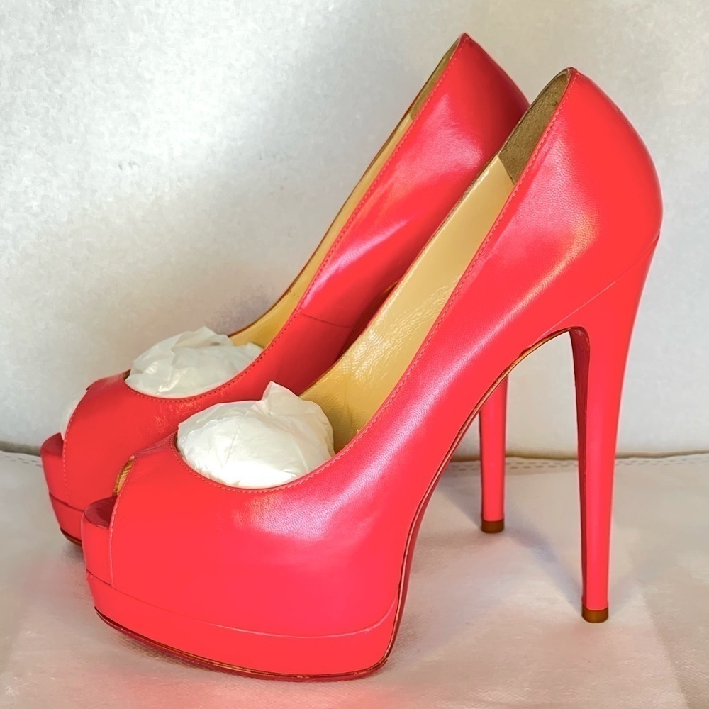 Christian Louboutin Lady Peep peep toe pump 150mm EU37 coral pink Napa kid lthr
